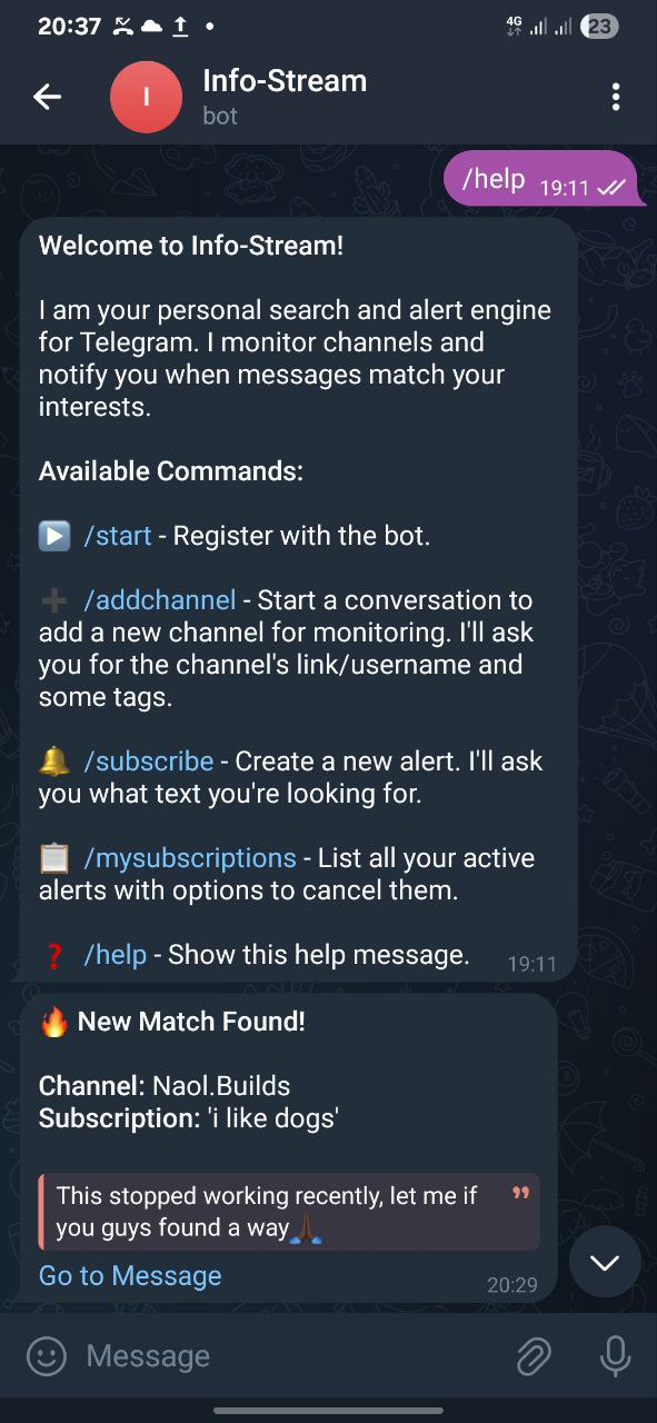 Info-Stream: AI-Powered Alert Engine for Telegram